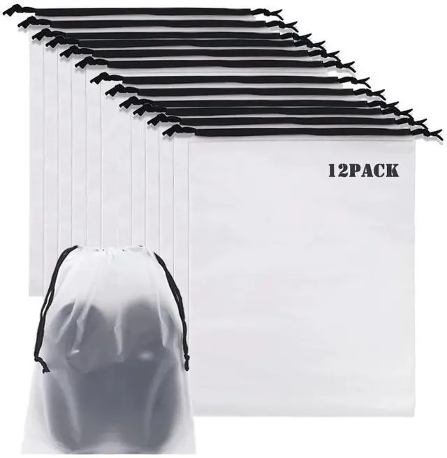 Main image of YMCCOOL 12pcs Transparent Shoe Bags for Travel 11.8in X 15.7in Protable Clear shoe bags for storage with rope,large drawstring bags for travel Men and Women
