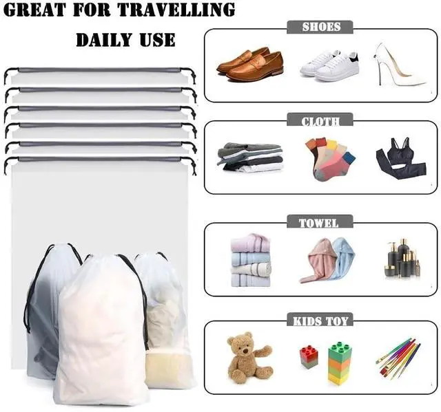 Alt view image 4 of 6 - YMCCOOL 12pcs Transparent Shoe Bags for Travel 11.8in X 15.7in Protable Clear shoe bags for storage with rope,large drawstring bags for travel Men and Women