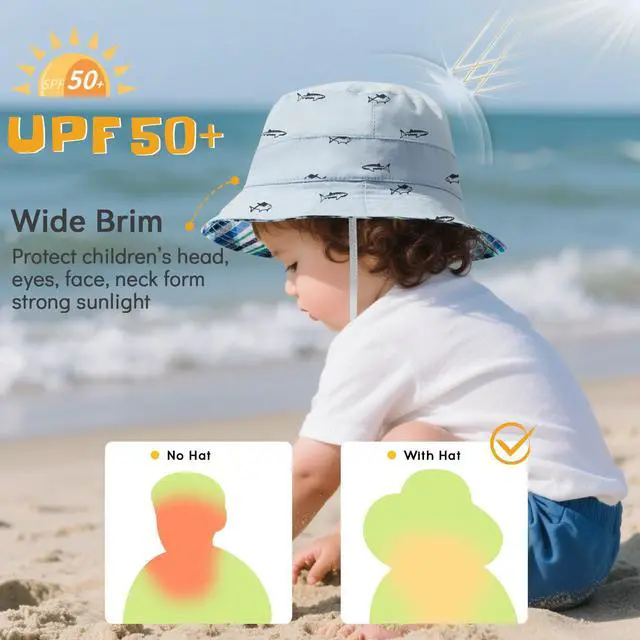 Alt view image 2 of 7 - Durio Baby Hat UPF 50+ Sun Protection Boy Summer Cute Kids Toddler Sun Hat Cap Baby Girl Bucket Blue 19.7"(50cm)/12-24 Months