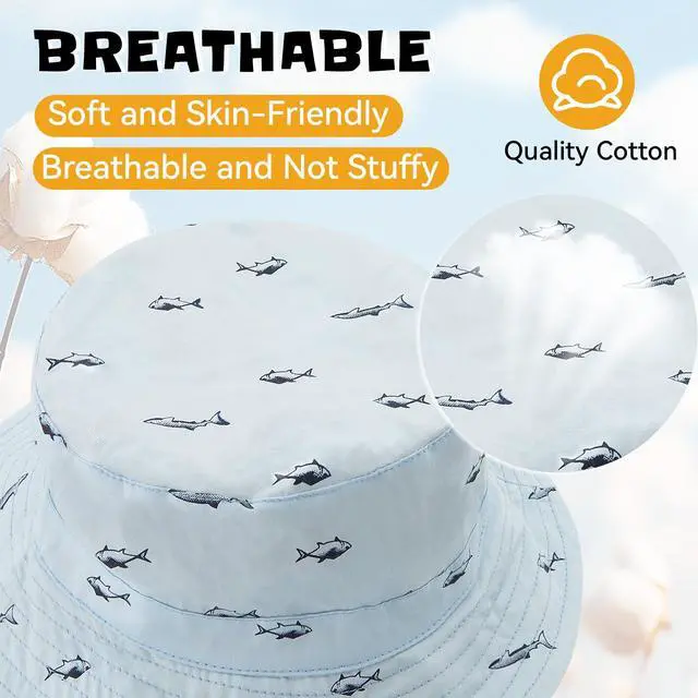 Alt view image 3 of 7 - Durio Baby Hat UPF 50+ Sun Protection Boy Summer Cute Kids Toddler Sun Hat Cap Baby Girl Bucket Blue 19.7"(50cm)/12-24 Months