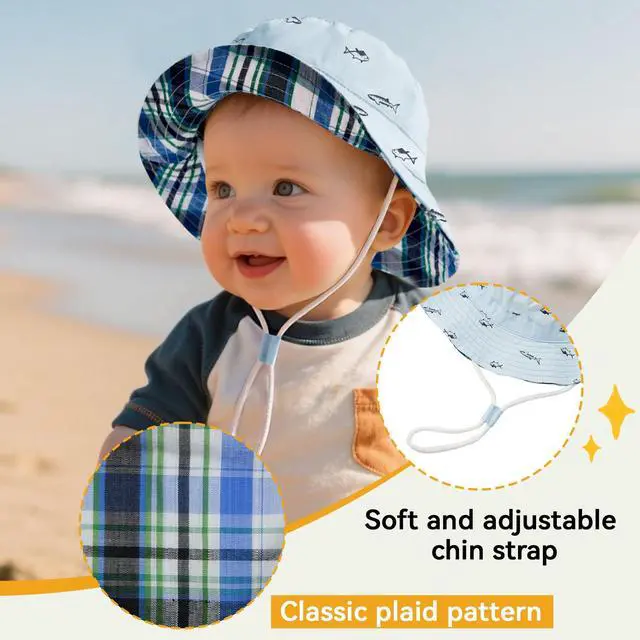 Alt view image 4 of 7 - Durio Baby Hat UPF 50+ Sun Protection Boy Summer Cute Kids Toddler Sun Hat Cap Baby Girl Bucket Blue 19.7"(50cm)/12-24 Months