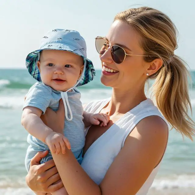 Alt view image 6 of 7 - Durio Baby Hat UPF 50+ Sun Protection Boy Summer Cute Kids Toddler Sun Hat Cap Baby Girl Bucket Blue 19.7"(50cm)/12-24 Months