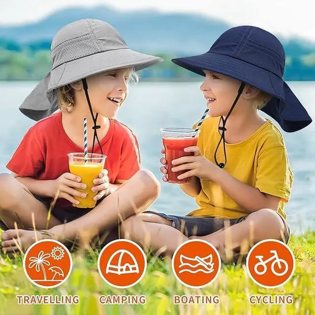 Alt view image 2 of 6 - Toddler Baby Sun Hat Kids Summer Beach Essentials Adjustable Beach Hats with Bucket Wide Brim for Boys Girls Age 0-14 Years