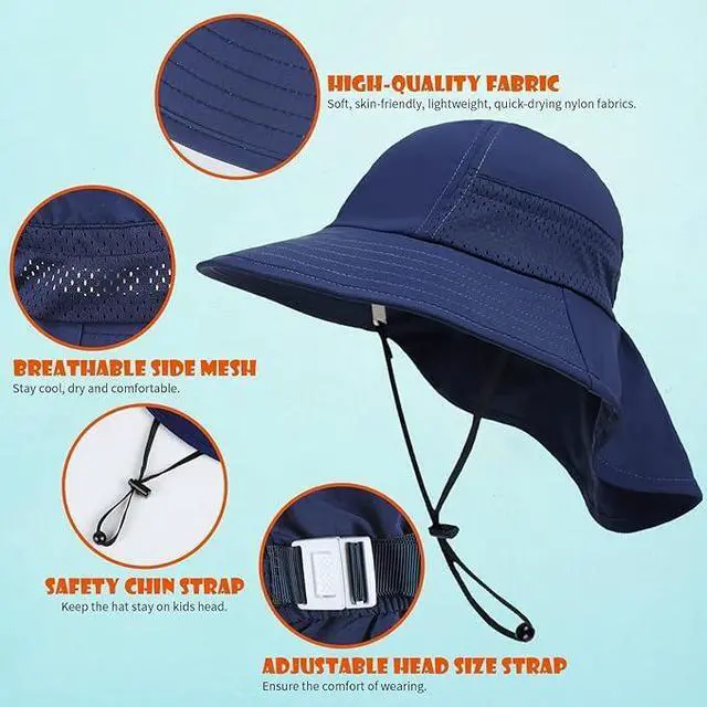 Alt view image 3 of 6 - Toddler Baby Sun Hat Kids Summer Beach Essentials Adjustable Beach Hats with Bucket Wide Brim for Boys Girls Age 0-14 Years