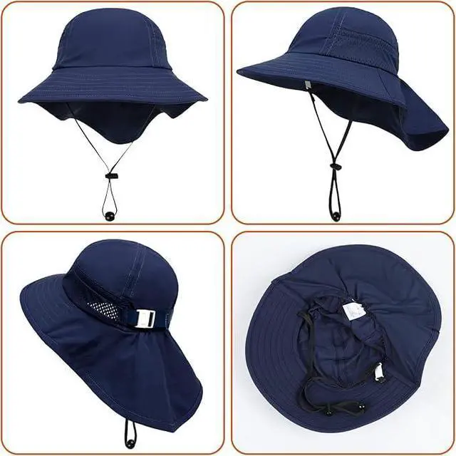 Alt view image 4 of 6 - Toddler Baby Sun Hat Kids Summer Beach Essentials Adjustable Beach Hats with Bucket Wide Brim for Boys Girls Age 0-14 Years