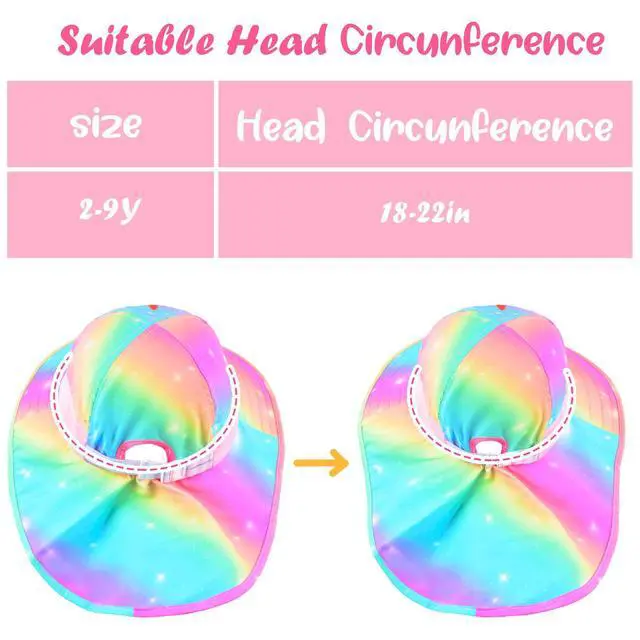 Alt view image 6 of 7 - Sun Hat for Kids UV Protection Unicorn Summer, Beach Play Ponytail Hat Wide Brim Neck Flap for Girls 2-9 Years