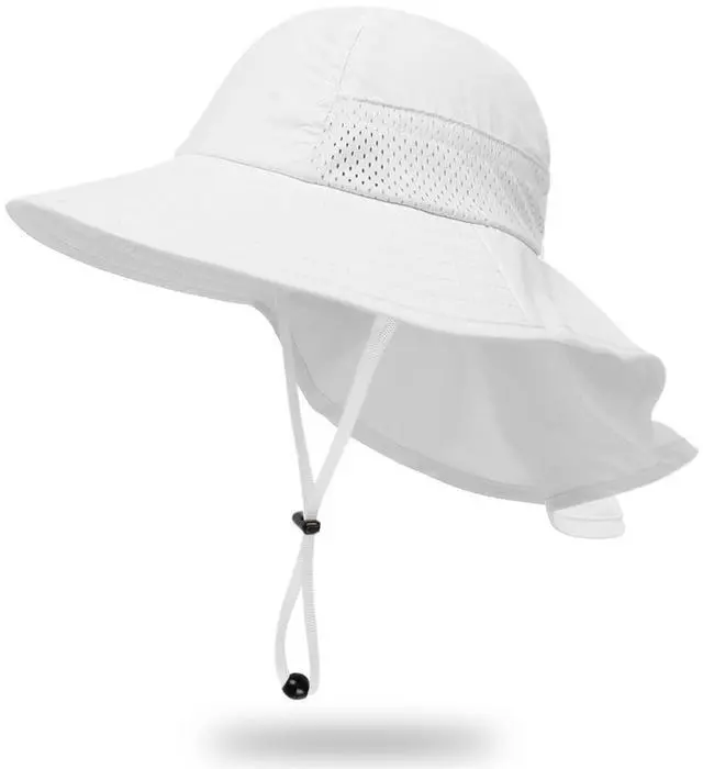 Main image of 1-Pack Toddler Baby Sun Hat Kids Summer UPF 50+ for Boys Girls Adjustable Beach Hats with Bucket Wide Brim Age 1-7 Years(White,Small)