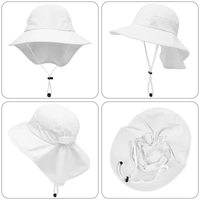 Alt view image 3 of 6 - 1-Pack Toddler Baby Sun Hat Kids Summer UPF 50+ for Boys Girls Adjustable Beach Hats with Bucket Wide Brim Age 1-7 Years(White,Small)