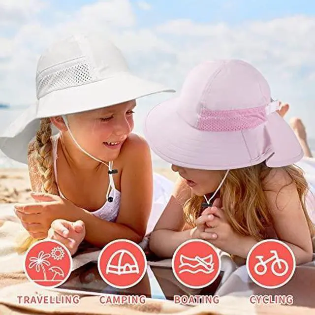 Alt view image 6 of 6 - 1-Pack Toddler Baby Sun Hat Kids Summer UPF 50+ for Boys Girls Adjustable Beach Hats with Bucket Wide Brim Age 1-7 Years(White,Small)