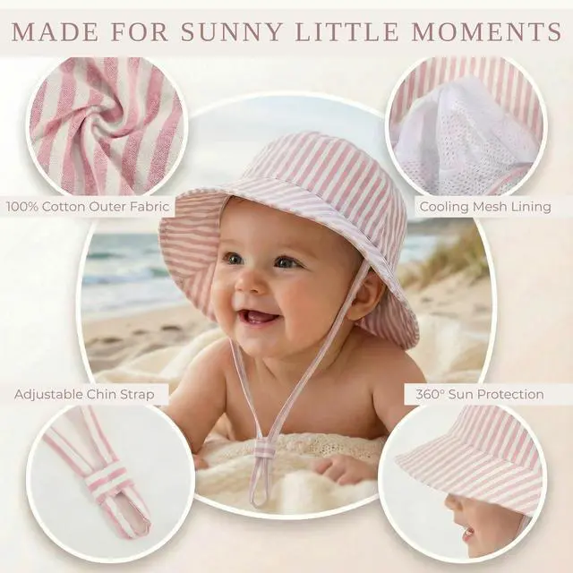 Alt view image 4 of 7 - Beautiful Kids Sun Hat 2-6 Years - Adjustable Hat with Secure Fit & Safe UPF 50+ Sun Protection - Kids Bucket Hat for Beach Pink