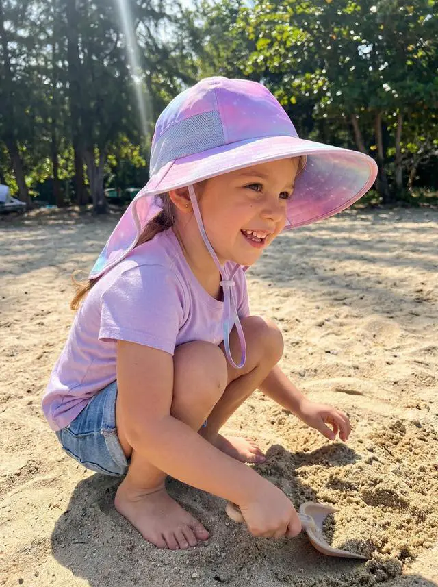 Alt view image 5 of 6 - icolor Kids Sun Hat UPF50+ Sun Protection Bucket Hat Toddler Summer Travel Beach Play Hats with Neck Flap for Girl Boy Ages 3~10 (PinkStarry)