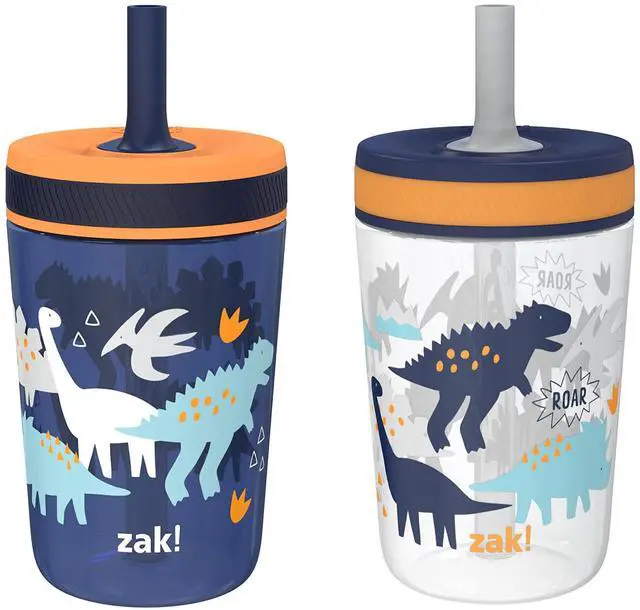 Main image of Zak Designs Kelso Toddler Cups For Travel or At Home, 15oz 2-Pack Durable Plastic Sippy Cups With Leak-Proof Design is Perfect For Kids (DinoRoar, Zaksaurus)