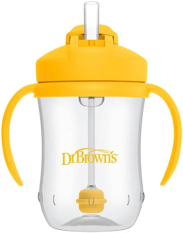 Main image of Dr. Brown's Milestones Baby's First Straw Cup, Training Cup with Weighted Straw, 9oz/270mL, Vintage Yellow, BPA Free, 6m+
