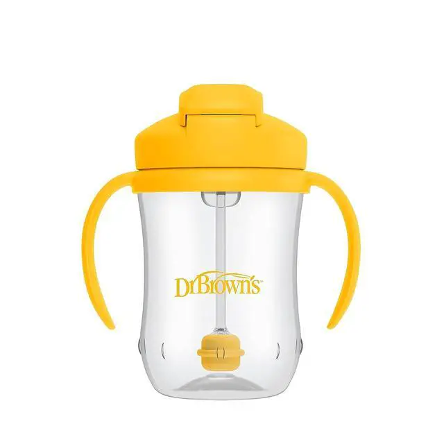 Alt view image 7 of 7 - Dr. Brown's Milestones Baby's First Straw Cup, Training Cup with Weighted Straw, 9oz/270mL, Vintage Yellow, BPA Free, 6m+