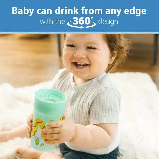 Alt view image 3 of 7 - Dr. Brown's Milestones Cheers 360 Spoutless Transition Cup, Travel Friendly and Leak-Free Sippy, Blue/Green Animals, 10 oz/300 mL, BPA-Free, 9m+, 2-Pack