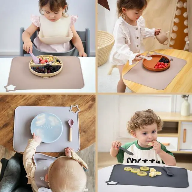 Alt view image 3 of 7 - Moonkie Silicone Placemats for Baby & Kid, Stain-Proof Non-Slip Toddler Food Mats Eating Table Mat with 2 Packs