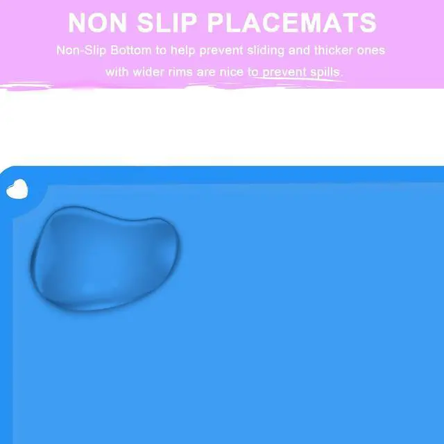 Alt view image 3 of 7 - Silicone Kids Placemat, Non Slip Toddler Placemats for Dining Table, Reusable Childrens Dining Food Mat, 2Pack,Blue&Green