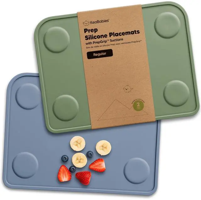 Main image of KeaBabies 2pk Silicone Placemats for Toddlers, Kids - 12x9 Non Slip Suction Baby Silicone Placemat for Restaurants, Dining Table,Travel, Easy to Clean, Food Grade/BPA-Free,Small Baby Table Mat(Slate)