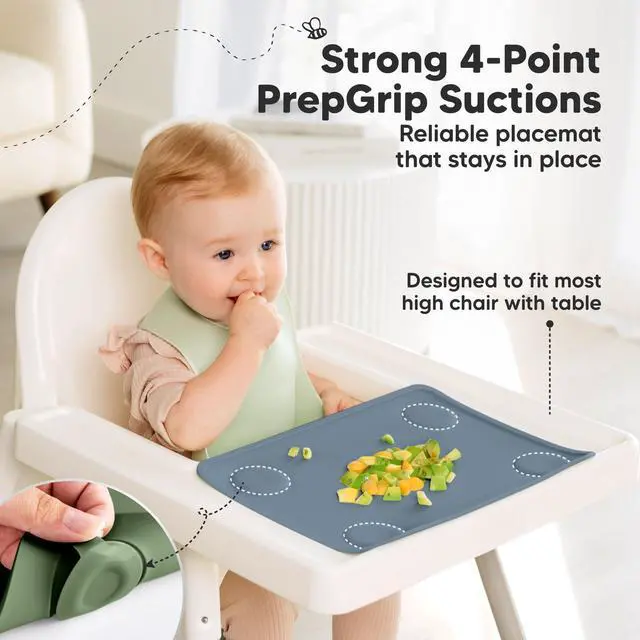 Alt view image 4 of 7 - KeaBabies 2pk Silicone Placemats for Toddlers, Kids - 12x9 Non Slip Suction Baby Silicone Placemat for Restaurants, Dining Table,Travel, Easy to Clean, Food Grade/BPA-Free,Small Baby Table Mat(Slate)