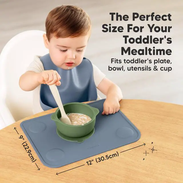 Alt view image 3 of 7 - KeaBabies 2pk Silicone Placemats for Toddlers, Kids - 12x9 Non Slip Suction Baby Silicone Placemat for Restaurants, Dining Table,Travel, Easy to Clean, Food Grade/BPA-Free,Small Baby Table Mat(Slate)