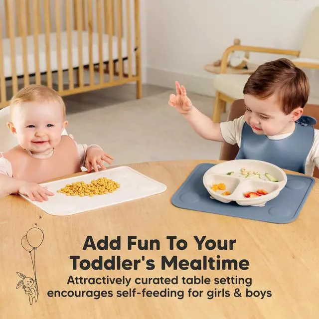 Alt view image 6 of 7 - KeaBabies 2pk Silicone Placemats for Toddlers, Kids - 12x9 Non Slip Suction Baby Silicone Placemat for Restaurants, Dining Table,Travel, Easy to Clean, Food Grade/BPA-Free,Small Baby Table Mat(Slate)