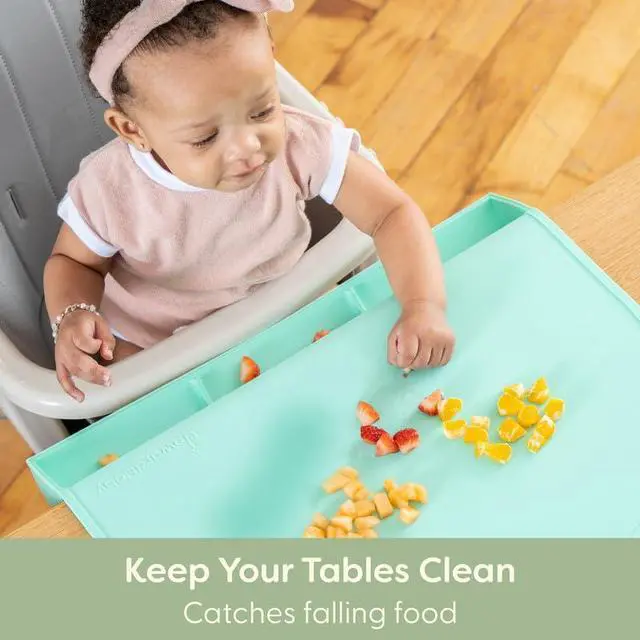 Alt view image 2 of 7 - UpwardBaby Rectangular Silicone Placemat - Suction Food Catcher for High Chair & Kids, Non-Slip Washable Table Mats, Travel Toddler Placemat & Baby-Led Weaning Supplies, Mint