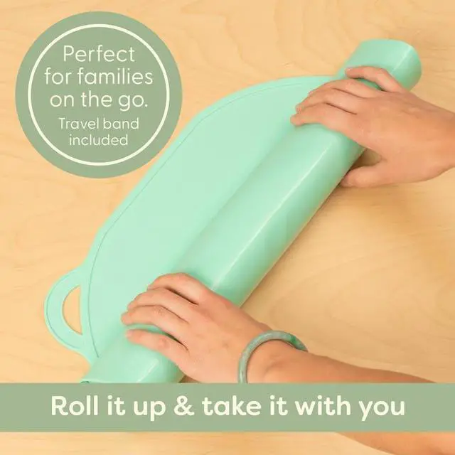 Alt view image 7 of 7 - UpwardBaby Rectangular Silicone Placemat - Suction Food Catcher for High Chair & Kids, Non-Slip Washable Table Mats, Travel Toddler Placemat & Baby-Led Weaning Supplies, Mint