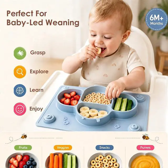 Alt view image 3 of 7 - ROCCED Suction Plates for Baby Placemat Spoon Fork Set for Toddlers, Silicone Baby Plates with Suction Baby Dishes for Kids Plates-mustard