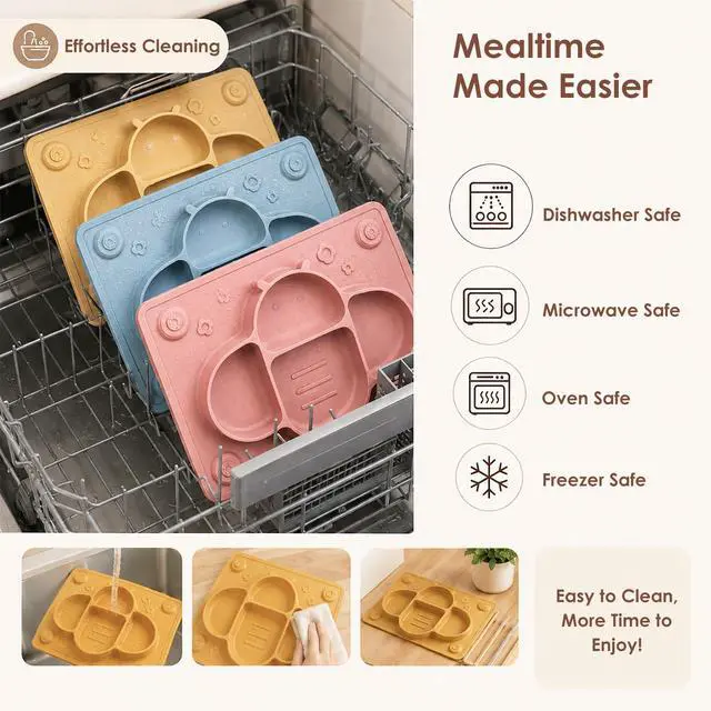 Alt view image 4 of 7 - ROCCED Suction Plates for Baby Placemat Spoon Fork Set for Toddlers, Silicone Baby Plates with Suction Baby Dishes for Kids Plates-mustard