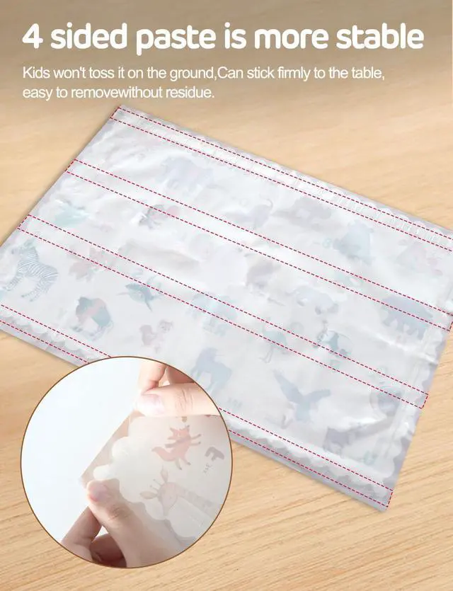 Alt view image 7 of 7 - KAshack 45 Pack Sticky Disposable Placemats for Baby & Toddlers,Toddler Placemat 12"x18" Kids Table Mat for Party, Picnic Table, Restaurants Dining Table Travel Essentials for Toddlers with 5 Designs