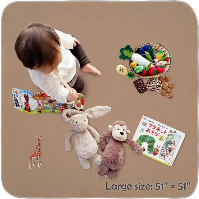 Alt view image 4 of 7 - Baby Splat Mat for Under High Chair/Arts/Crafts, Triluby 51" Waterproof Non Slip Food Splash Mat for Eating Mess, Washable Weaning Mat Reusable Spill Floor Protector (Brown)