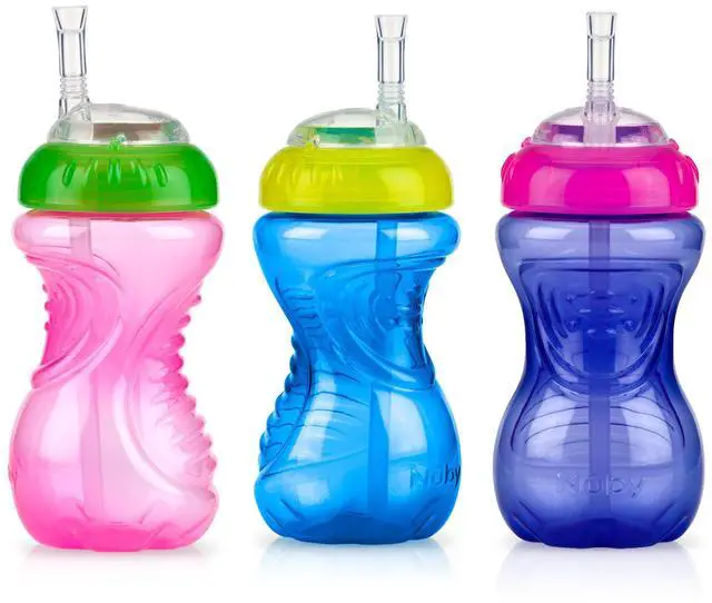 Main image of No-Spill Soft Straw Easy Grip Sippy Cup for Girls - (3-Pack) 10 Oz - 12+ Months