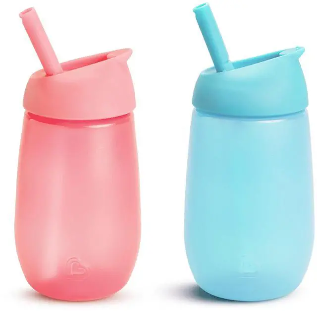 Main image of Munchkin Simple Clean Straw Cups for Toddlers 1-3, with Peel Open Straw for Easy Cleaning, Spill Proof Sippy Cup for Kids 12+ Months, 10 Ounce, 2 Pack, Pink/Blue