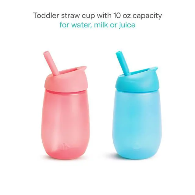 Alt view image 2 of 7 - Munchkin Simple Clean Straw Cups for Toddlers 1-3, with Peel Open Straw for Easy Cleaning, Spill Proof Sippy Cup for Kids 12+ Months, 10 Ounce, 2 Pack, Pink/Blue