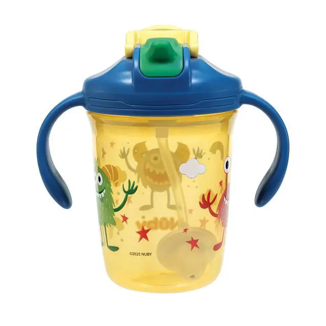 Alt view image 3 of 7 - Nuby 2-in-1 Toddler Cup with 360° Weighted Straw & Hard Spout - (2 Pack) 8 oz - Leak-Resistant & Easy Grip Handles - Dishwasher Safe - Tractors/Monsters