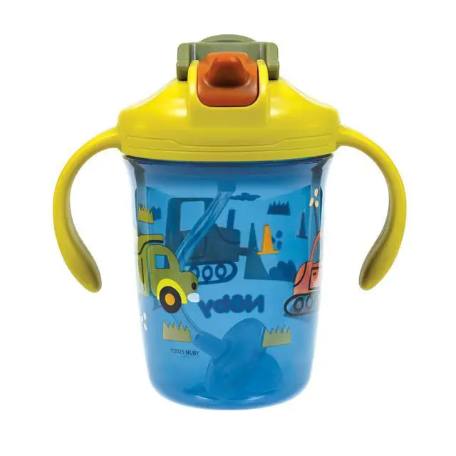 Alt view image 6 of 7 - Nuby 2-in-1 Toddler Cup with 360° Weighted Straw & Hard Spout - (2 Pack) 8 oz - Leak-Resistant & Easy Grip Handles - Dishwasher Safe - Tractors/Monsters