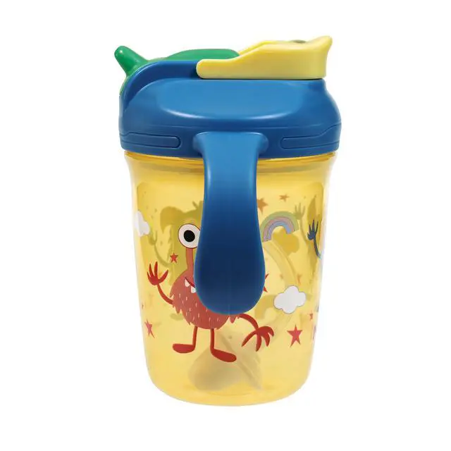 Alt view image 4 of 7 - Nuby 2-in-1 Toddler Cup with 360° Weighted Straw & Hard Spout - (2 Pack) 8 oz - Leak-Resistant & Easy Grip Handles - Dishwasher Safe - Tractors/Monsters