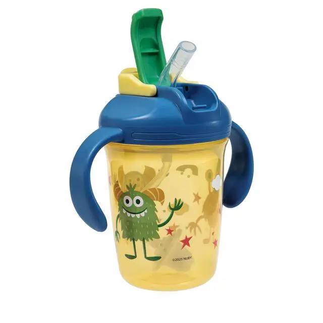 Alt view image 2 of 7 - Nuby 2-in-1 Toddler Cup with 360° Weighted Straw & Hard Spout - (2 Pack) 8 oz - Leak-Resistant & Easy Grip Handles - Dishwasher Safe - Tractors/Monsters