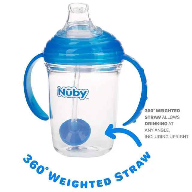 Alt view image 4 of 6 - Nuby 360 Grip N' Sip Trainer Cup with Weighted Straw & Hygienic Cover - 8 oz - Spill-Resistant Baby Cup - 4+ Months - Blue