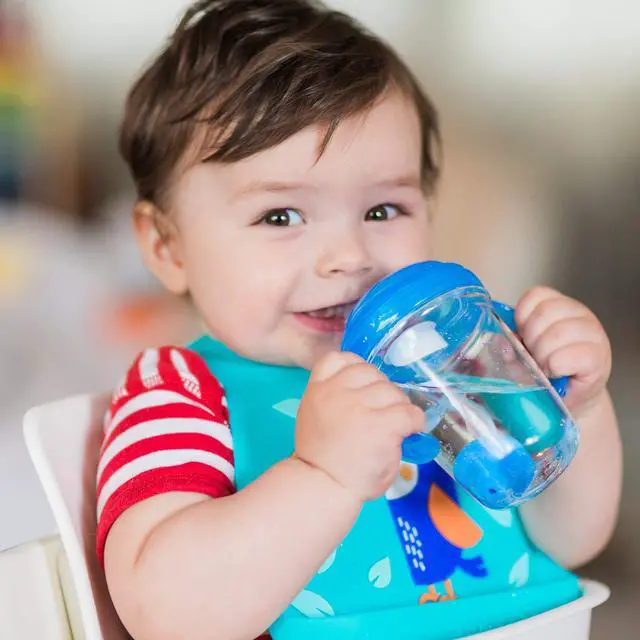 Alt view image 2 of 6 - Nuby 360 Grip N' Sip Trainer Cup with Weighted Straw & Hygienic Cover - 8 oz - Spill-Resistant Baby Cup - 4+ Months - Blue