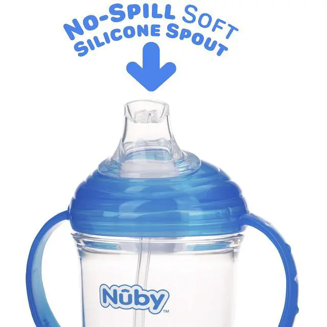 Alt view image 3 of 6 - Nuby 360 Grip N' Sip Trainer Cup with Weighted Straw & Hygienic Cover - 8 oz - Spill-Resistant Baby Cup - 4+ Months - Blue