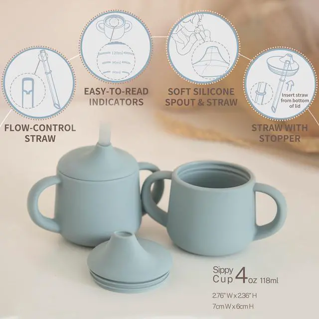Alt view image 3 of 7 - Moonkie Silicone Baby Sippy Cups | 3 Stages Training Cup Straw Cup for Infants Toddlers and Kid | 4 oz 1Pack