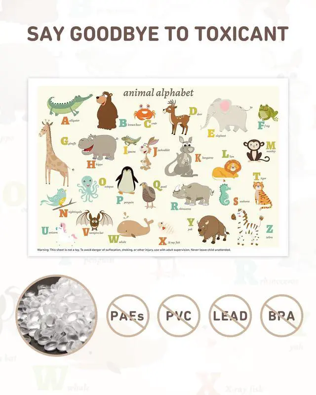 Alt view image 2 of 7 - Babebay Disposable Stick-on Placemats 40 Pack for Baby & Kids & Toddler, Sticky Placemats Restaurant Table Mats 12" x 18" (Animal Alphabet)