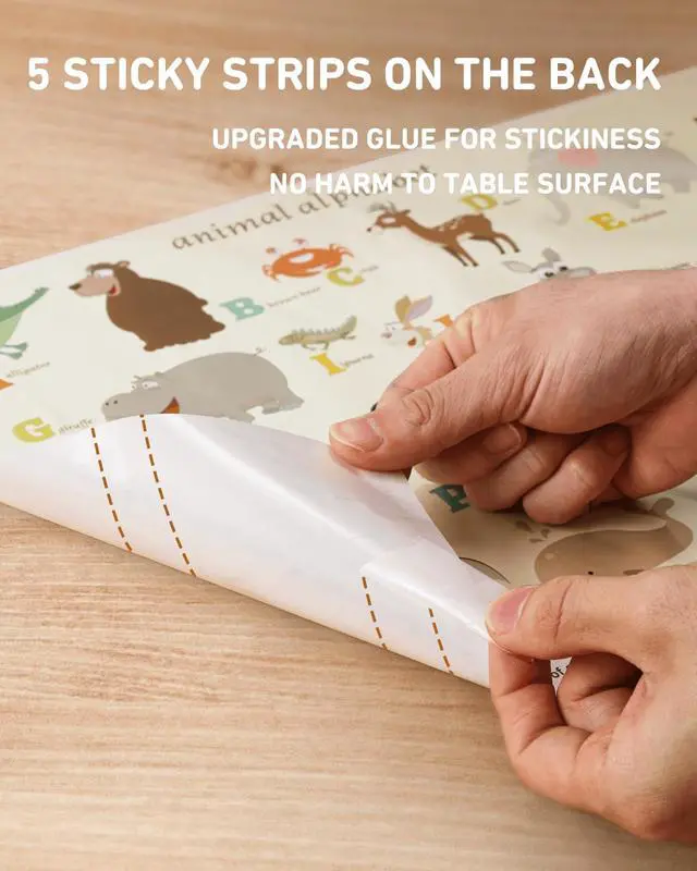 Alt view image 4 of 7 - Babebay Disposable Stick-on Placemats 40 Pack for Baby & Kids & Toddler, Sticky Placemats Restaurant Table Mats 12" x 18" (Animal Alphabet)