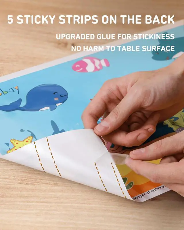 Alt view image 4 of 7 - Babebay Disposable Placemats for Baby, 60 Pack Sticky Toddler Placemat for Restaurants, Dining Table, Party, Travel, 12" x 18" with 3 Designs