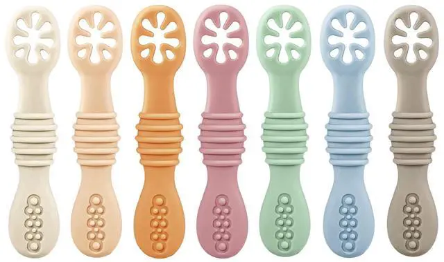 Main image of PandaEar 7 Pack Silicone Baby Feeding Spoon | Baby Led Weaning Supplies | Toddler Infant Feeding Spoon First Stage