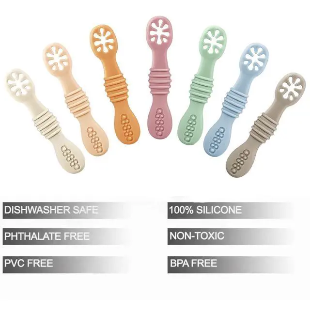 Alt view image 3 of 6 - PandaEar 7 Pack Silicone Baby Feeding Spoon | Baby Led Weaning Supplies | Toddler Infant Feeding Spoon First Stage