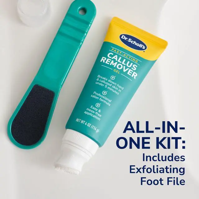 Alt view image 4 of 7 - Dr. Scholl's Fast Acting Callus Remover Gel Kit, Hard Skin Removal, Smooth Soft Feet in Minutes, Salon Professional Formula, Mess Free Application, Exfoliating Foot File Pedicure Tool Included