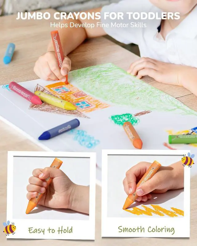 Alt view image 4 of 7 - JUPITEARTH Beeswax Crayons for Toddlers 13, 12 Non-Toxic Silky Crayons, Jumbo and Washable Crayon, Easy to Hold, Safe for Kids, Mess-Free Coloring for Preschool Art Supplies, Ages 24, 48