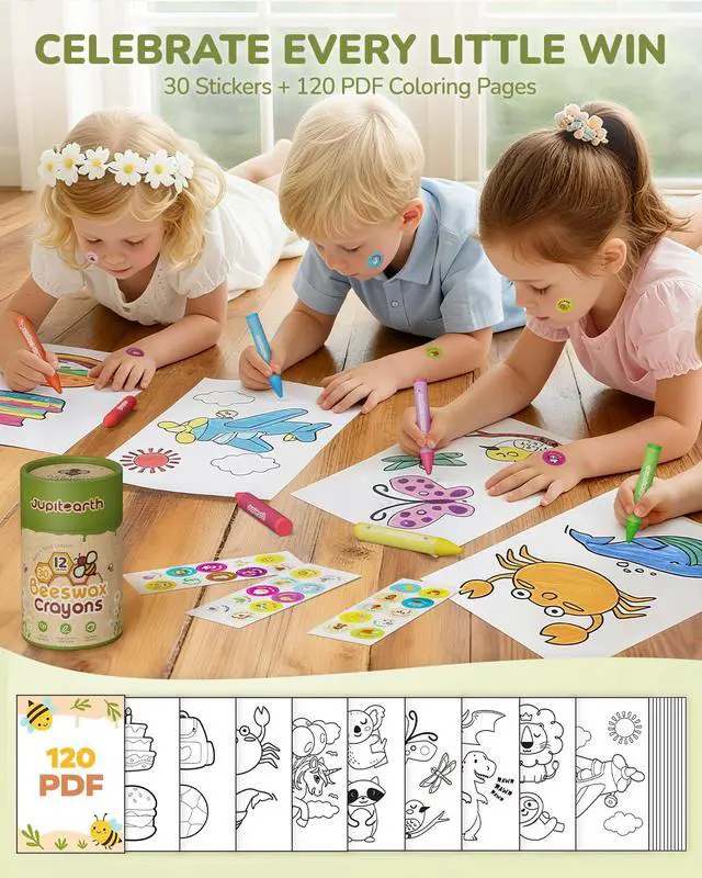 Alt view image 6 of 7 - JUPITEARTH Beeswax Crayons for Toddlers 13, 12 Non-Toxic Silky Crayons, Jumbo and Washable Crayon, Easy to Hold, Safe for Kids, Mess-Free Coloring for Preschool Art Supplies, Ages 24, 48